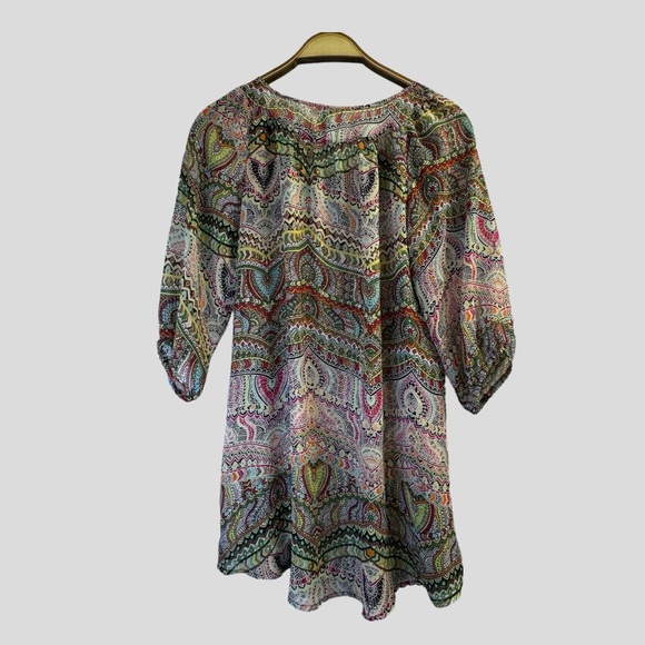 Jockey Women's Blouse S Multicolor Abstract Floral Print Garter Sleeve Loose Fit - Picture 10 of 13